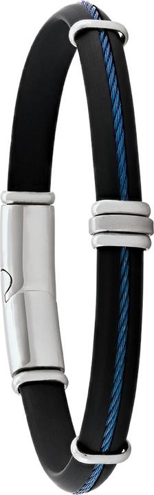 Jourdan Armband aus schwarzem Kautschuk, Stahl, Stahlkabel mit blauer PVD-Beschichtung (23 cm, Gummi, Stahl)