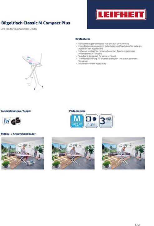 Produktbild Leifheit Bügeltisch Classic M Compact Plus (120 x 38 cm)