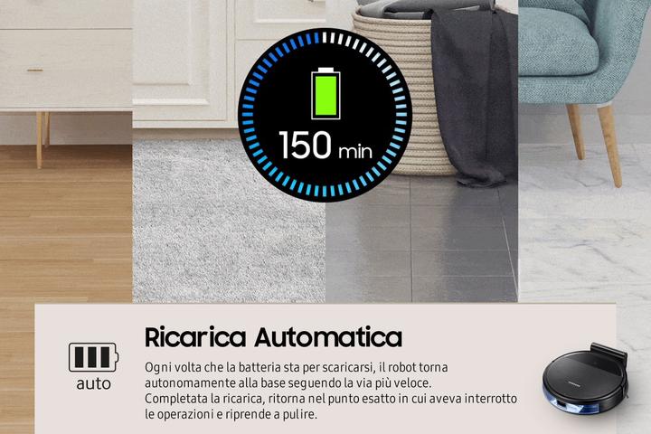 Immagine prodotto Samsung VR05R5050WK aspirapolvere robot Senza sacchetto Nero 0,2 L (Aspirazione robotica)
