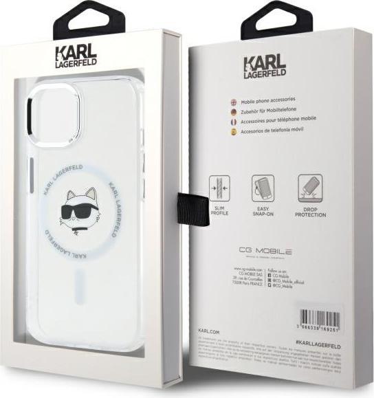 Immagine prodotto Karl Lagerfeld IML Choupette Head Metal Frame MagSafe Case per iPhone 15 Trasparente (Apple iPhone 15)