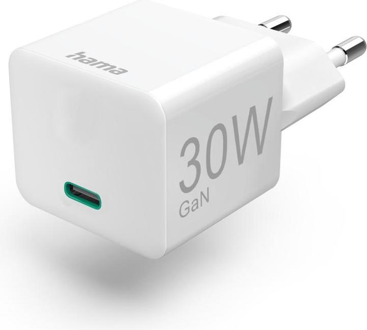 Hama Snellader, USB-C, PD/Qualcomm®/GaN, Minilader, 30 W, Wit (30 W)