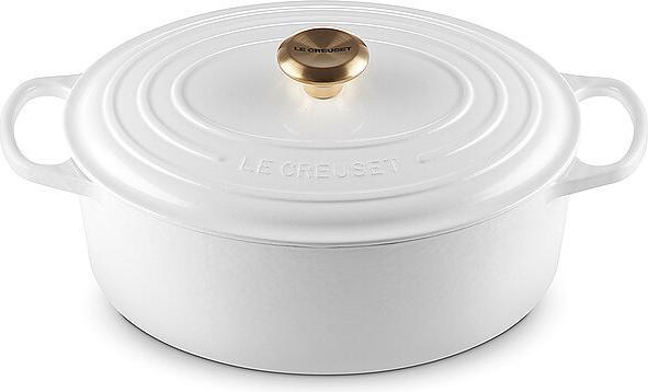 Image du produit Le Creuset Cocotte Signature Ovale, 31Cm, BlancM. Pommeau doré Gu (31 cm, Cocotte + faitout, Fonte)