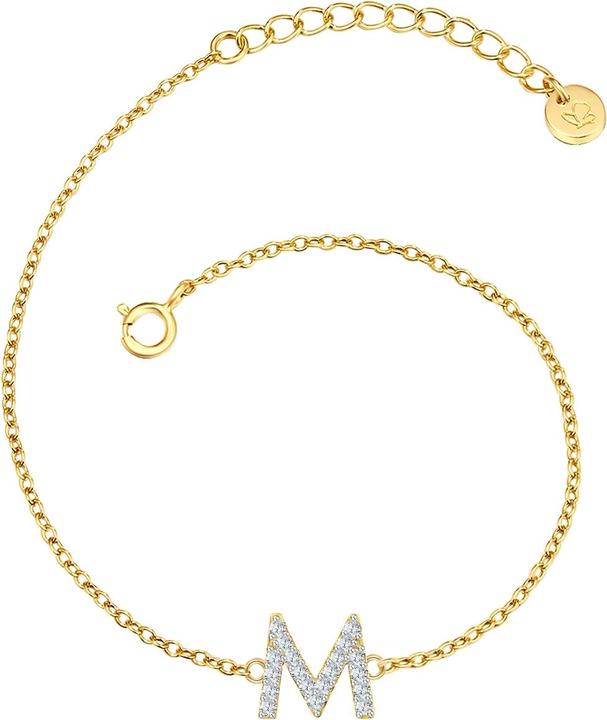 Image du produit Glanzstücke München Femme lettre M argent sterling zirconium or jaune 17,0 cm longueur de base + 3,0 cm extension - (17 cm, Argent Sterling)