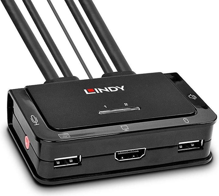 Image du produit Lindy Commutateur KVM HDMI 2 ports USB 2.0 Compact. HDMI 3D et USB 2.0 compliant Audio et Mic