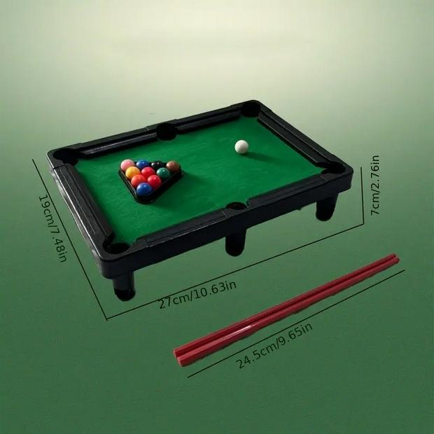 Produktbild PhoneLook Miniatur Billard Spielset aus Plastik für Zuhause mit 11 Kugeln und 2 Billard Queues