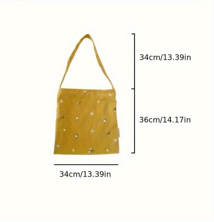 Only-Bags.Store Corduroy shoulder bags, casual tote with daisies, versatile everyday fashion accessory hobo bag