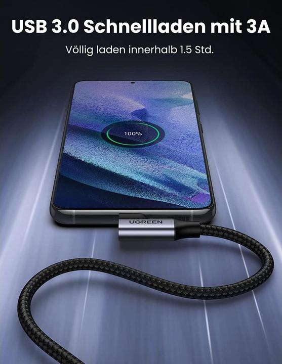 Actual product image Ugreen Angle cable USB to USB-C US385, 3A, 1m (black) (1 m, USB 3.0)