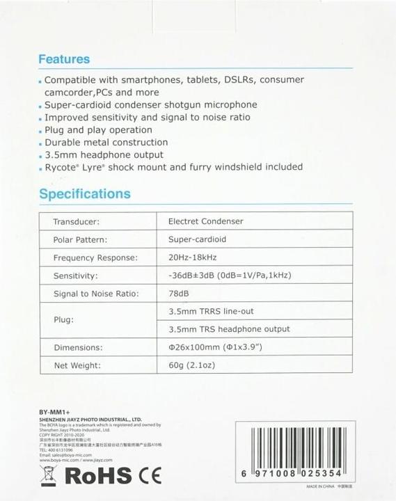 Produktbild Boya BY-MM1+ Kompaktes Aufsteckmikrofon