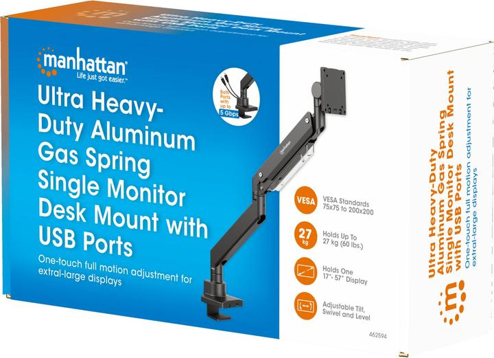 Actual product image Manhattan Table mount with USB ports and gas pressure spring with extremely high load capacity for one (Table, 57")