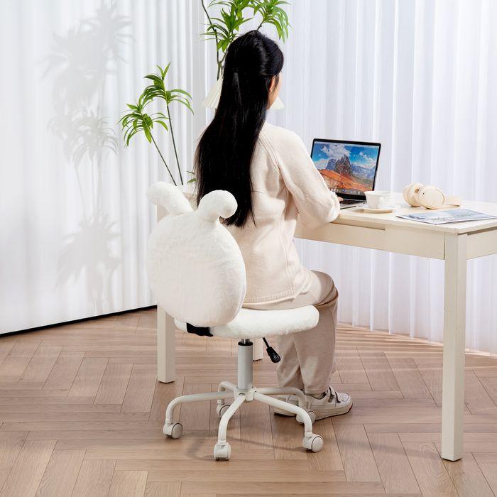 Immagine prodotto Swisshandel24 Bürostuhl Höhenverstellbar Schreibtischstuhl mit Hasenohren, Samtoptik, Weiss