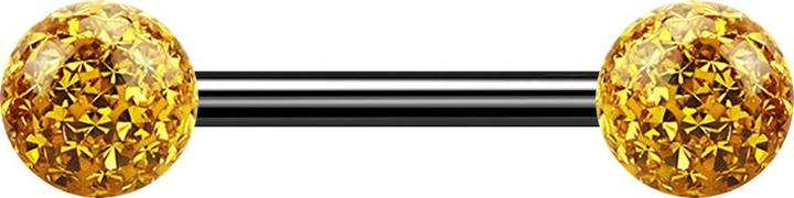 Produktbild Star Piercing Barbell schwarz mit zwei Kristallkugeln topaz Epoxy Schutzschicht (ohne Messing, Titan G23)