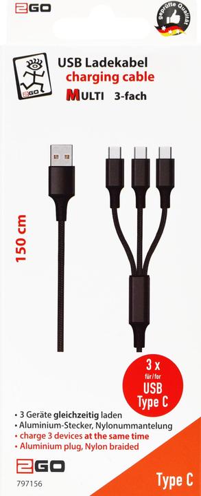 Produktbild 2GO 797156 USB Kabel USB B 3x USB C (1.50 m)