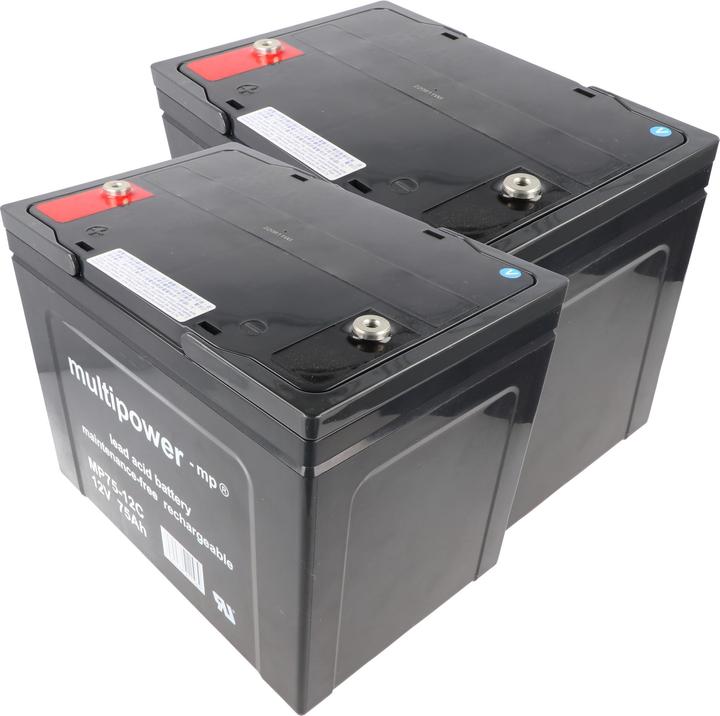 Actual product image Multipower 2 Stück PB Blei Akku passend für Seniorenmobil Elektromobil AS E 450 F, 12V 75Ah Blei AGM E450F (12 V, 75 Ah)