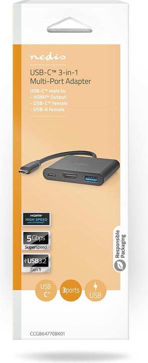 Actual product image Nedis USB Multi-Port Adapter | USB 3.2 Gen 1 | USB-C™ Plug | HDMI™ Output / USB-A Jack / USB-C (USB-C, 1 Ports)