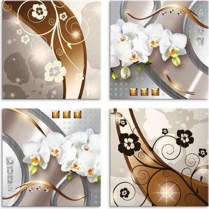 Actual product image Artland Canvas picture on panel, set Brown swirls with flowers. Orchids U1OJ 4pcs. each 20x20 cm (40x40 cm)