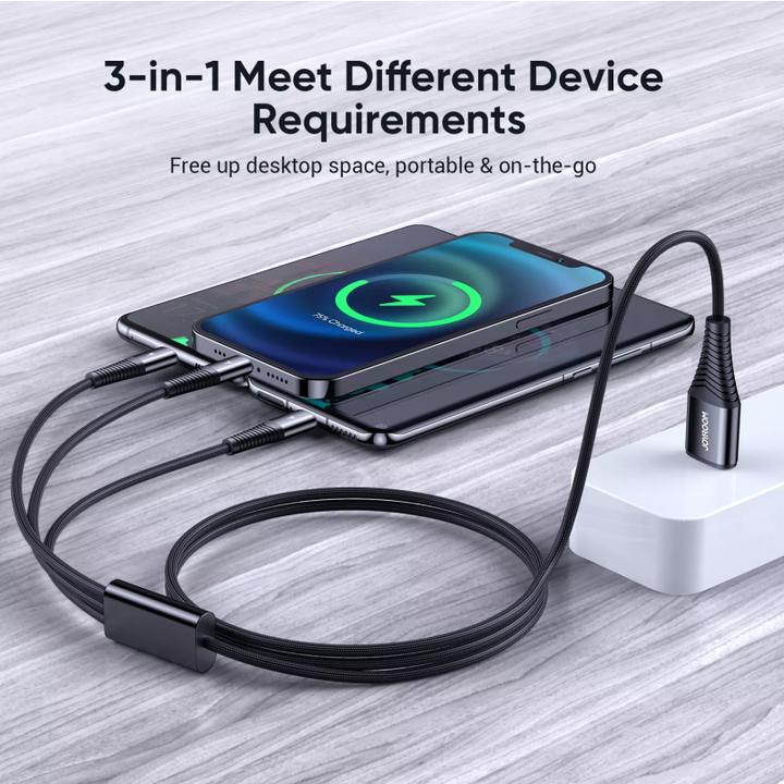 Actual product image Joyroom S-1230G4 3in1 USB-C / Lightning / Micro USB 1.2m USB cable (black) (1.20 m)
