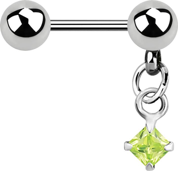 Image du produit Star Piercing Micro Barbell silber mit Kugel und Anhänger Quadrat Kristall hellgrün (sans laiton, Acier chirurgical 316L)