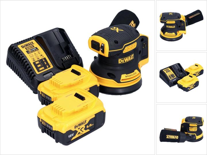 Actual product image DeWalt DCW 210 P2 Battery orbital sander 18 V 125 mm Brushless + 2x rechargeable battery 5.0 Ah + charger (Eccentric grinder)