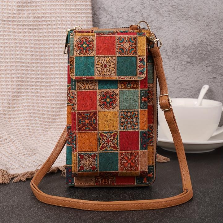 Only-Bags.Store Bohemian Floral Pattern Wallet, Retro Vegan Leather Coin Purse, Crossbody Mobile Phone Bag