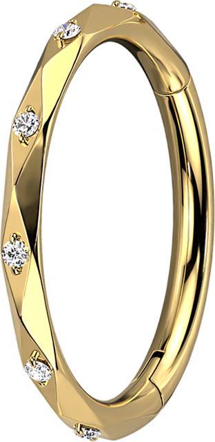 Produktbild Star Piercing Micro Segmentring klappbar vergoldet facettiert mit Kristallen silber (ohne Messing, Titan G23)