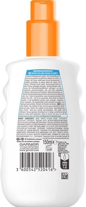 Produktbild Garnier Ambre Solaire Sensitive Adult (Sonnenspray, SPF 50+, 150 ml, 184 g)