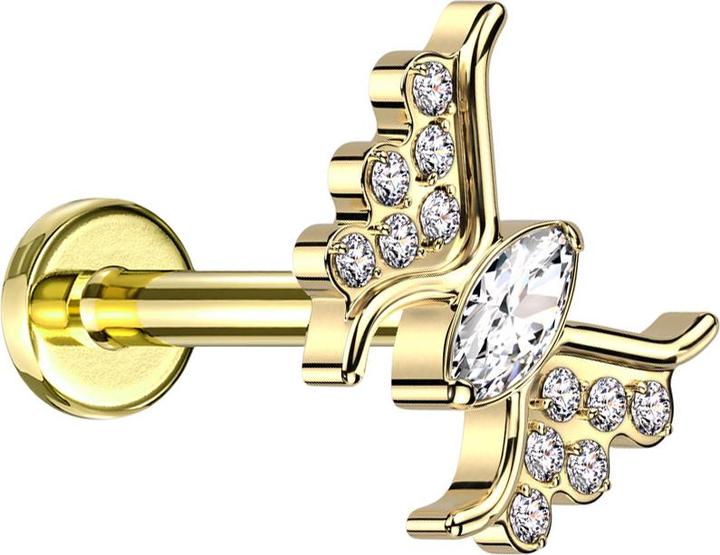 Star Piercing Micro Labret Innengewinde vergoldet Schmetterling vergoldet Kristall silber (ohne Messing, Titan G23)