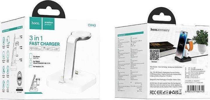 Image du produit Hoco Ä®kroviklis belaidis CW43 Graceful 3-in-1 baltas (5 W)