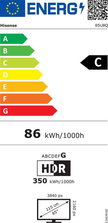 Energy Label Hisense TV 85U8Q (85", U8KQ, LED, 4K, 2025)