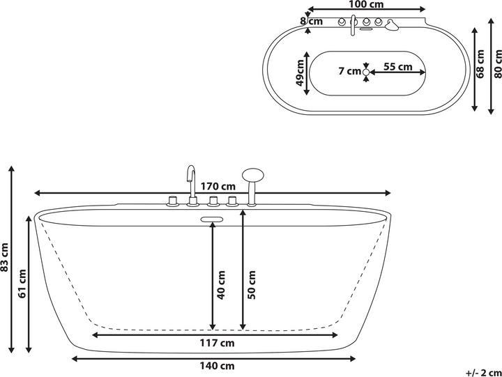 Produktbild Beliani Badewanne freistehend schwarz mit Armatur oval 170 x 80 cm ROTSO (286 l, 170 cm)