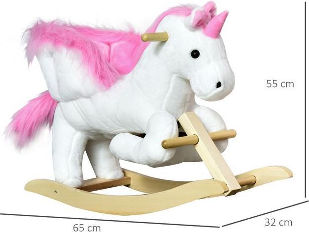 Immagine prodotto Swisshandel24 Cavallo a dondolo Animale a dondolo per bambini Rosa+Bianco 65 x 32 x 55 cm