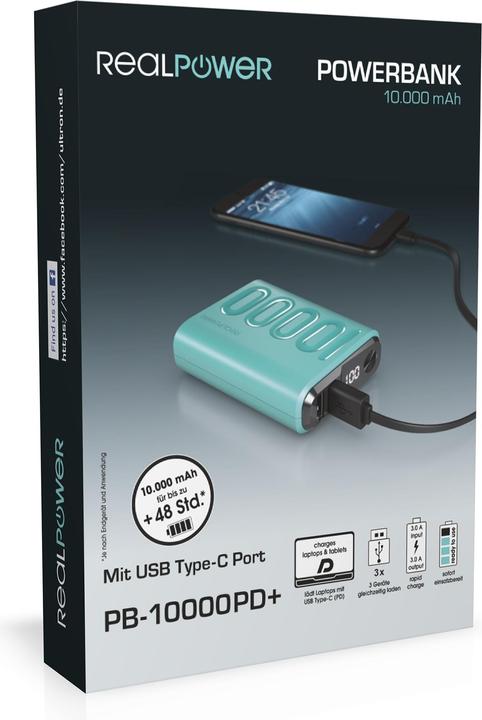 Produktbild RealPower Powerbank PB-10000 PD Nutopia (10000 mAh, 18 W, 37 Wh)