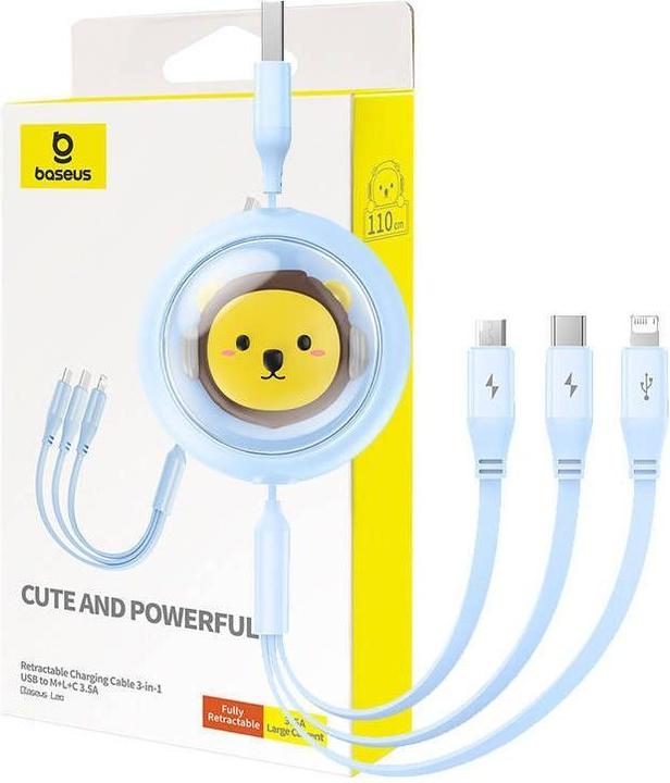 Productafbeelding Baseus USB-kabel 3-in-1 oplaadkabel USB naar USB-C, USB-M, Lightning 3,5A, 1,1m (blauw) (1.10 m)