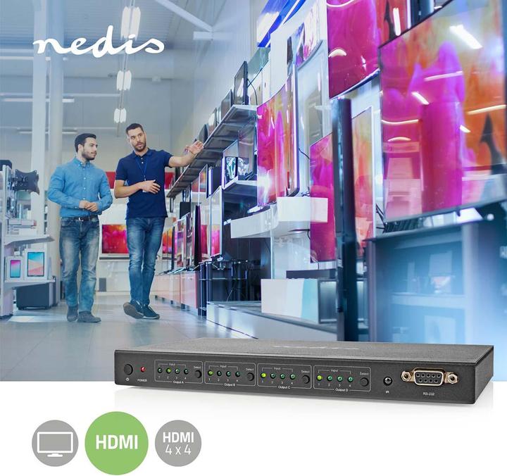 Produktbild Nedis HDMI ™ Matrix Switch | 4x 4-Port port(s) | DC Power / 1x RS232 / 4x HDMI™ Eingang | 4x HDMI™ A