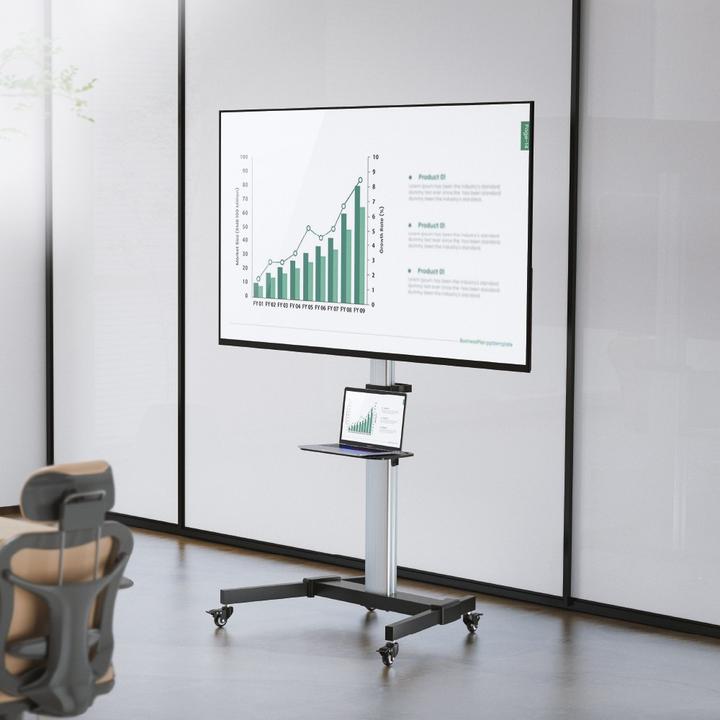 Image du produit Techly EFB Chariot TV pour TV LCD LED 93,98cm 37pouces - 218,44cm 86pouces avec une étagère (86", 50 kg)