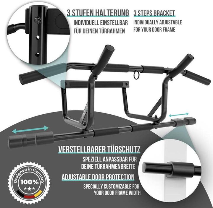 Actual product image Pullup & Dip Klimmzugstange Tr zum Einhngen im Trrahmen ohne Abrutschen, inkl. Klimmzug Band