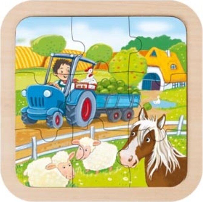 Produktbild Goki Holzpuzzle Bauernhof, Feuerwehr, Pferd, 9-tlg. (9 Teile)
