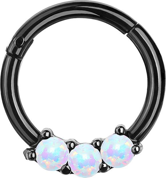 Produktbild Star Piercing Micro Segmentring klappbar schwarz drei Opal Kugeln weiss (ohne Messing, Chirurgenstahl 316L)