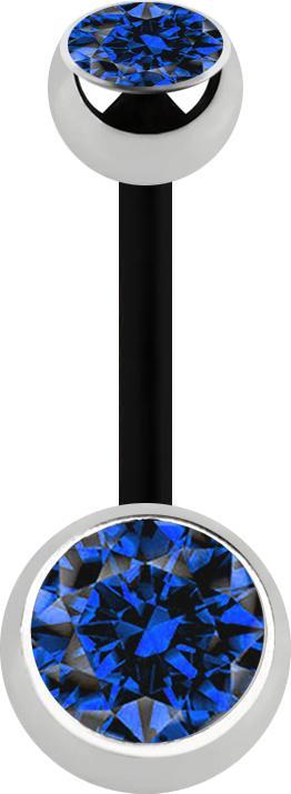 Image du produit Star Piercing Banane noire avec deux boules cristal argenté bleu foncé (Acier chirurgical 316L, sans laiton, Bioflex)
