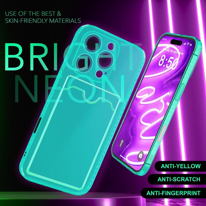 Produktbild Nalia Klar Transparente Neon Silikon Hülle Kartenhalter (Apple iPhone 16 Pro)