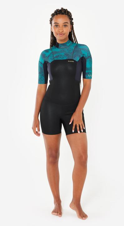 Produktbild Olaian Neopren Shorty Surfen Damen kurzarm Rückenreissverschluss 500 1,5 Mirage schwarz (1.5 mm, L)