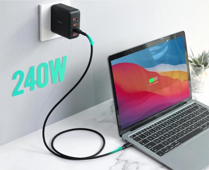 Image du produit Aukey CB-SCC241 USB-C Power Delivery PD 240W 5A 20V 1m nylon noir (1 m, USB 3.2 Gen 1)