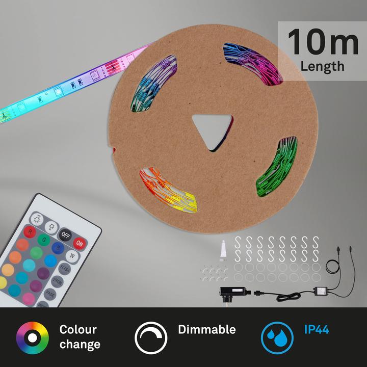 Immagine prodotto Briloner Flexband RGB-LED, 280xRGB-LED/0,11W, IP44 per esterni, 10m (1000 cm, Interno)