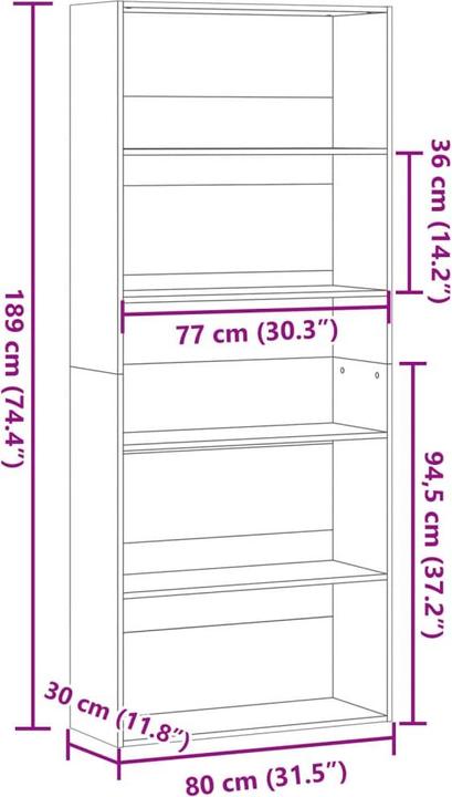 Actual product image VidaXL Bücherregal Bücherschrank Standregal Raumteiler Schwarz Holzwerkstoff (80 x 30 x 189 cm)