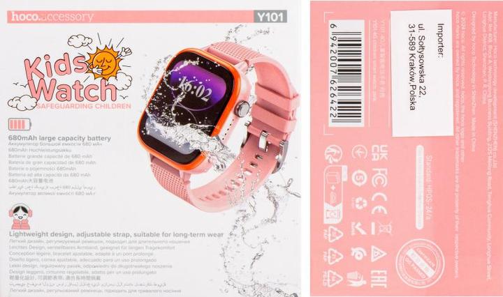 Image du produit Hoco Headphone with microphone smartwatch for kids with call function 4G Y101 pink (4G)