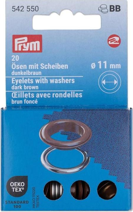 Immagine prodotto Prym Occhielli con dischi MS, colore marrone scuro-argento 11 mm, 20 pezzi.
