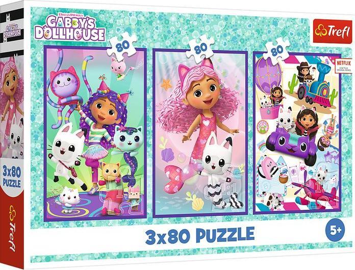 Actual product image Trefl Puzzle 3 x 80 – Gabby's Dollhouse (240 pieces)