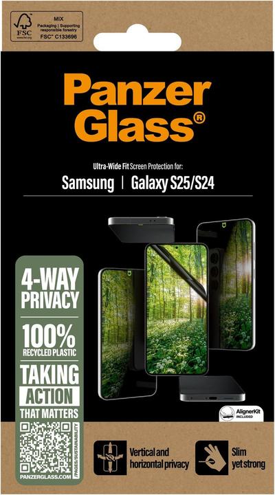 Immagine prodotto PanzerGlass ® ECO MATRIX 4-way privacy screen protector Ultra-wide Fit (1 Pezzo/i, Samsung Galaxy S25, Samsung Galaxy S24)