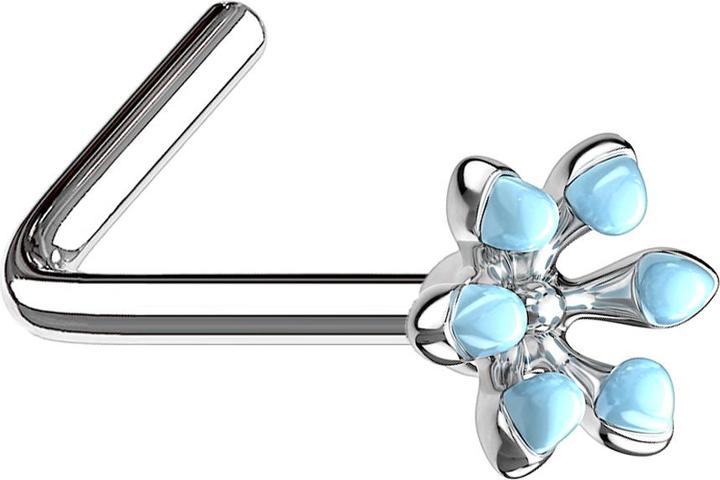Produktbild Star Piercing Nasenstecker gewinkelt silber emaille Blume aqua (Chirurgenstahl 316L, Messing)