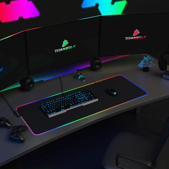 Produktbild Titanwolf RGB Gaming Mauspad, Mausmatte XL 800 x 300mm, verbessert Präzision & Geschwindigkeit, schwarz