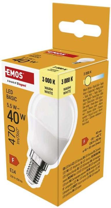 Produktbild Emos LED Lampe Basic Mini Globe / E14 / 5,5 W (40 W) / 470 lm / Warmweiss (E14, 5.50 W, 470 lm, 1 x, F)